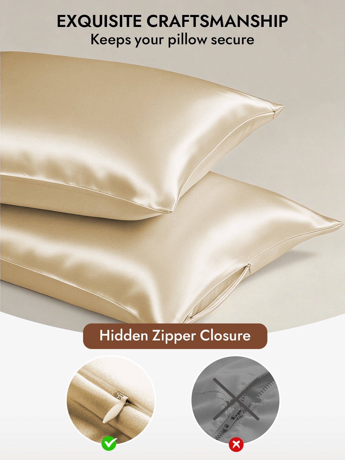 100% Mulberry Silk Pillowcase - Hidden Zipper