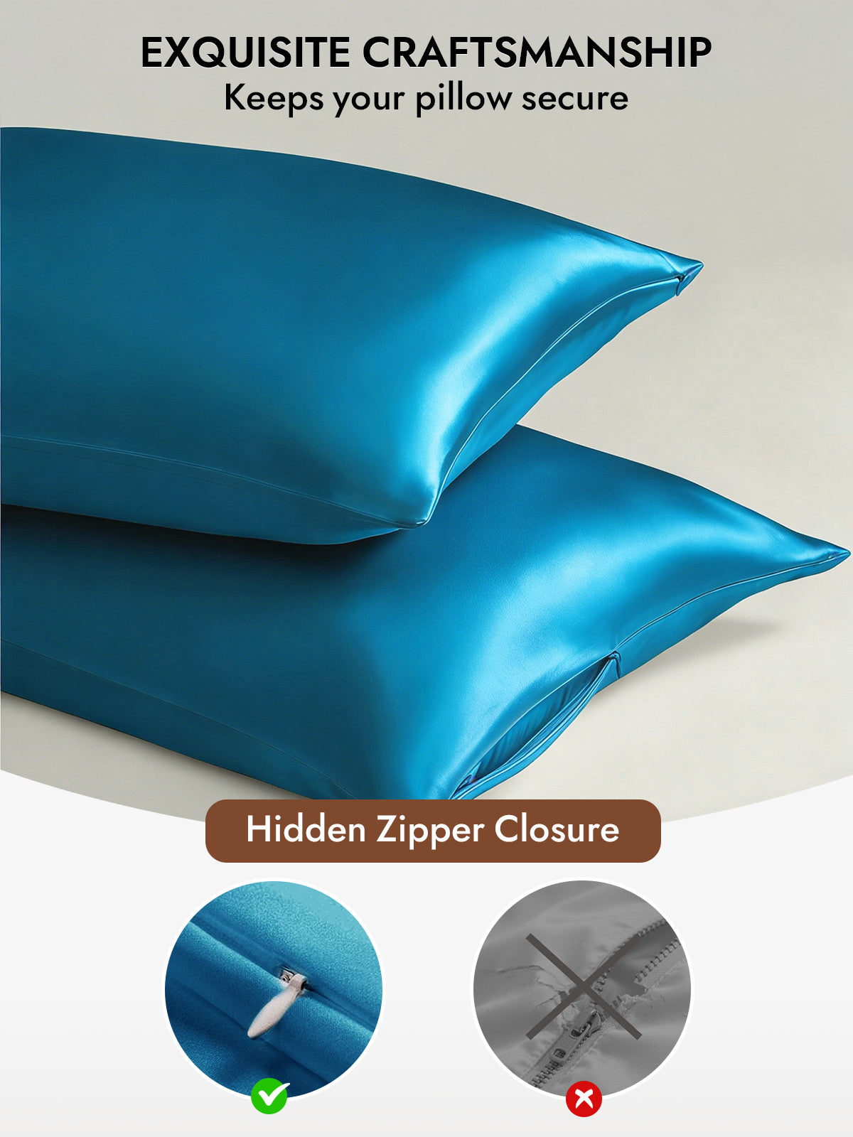 100% Mulberry Silk Pillowcase - Hidden Zipper