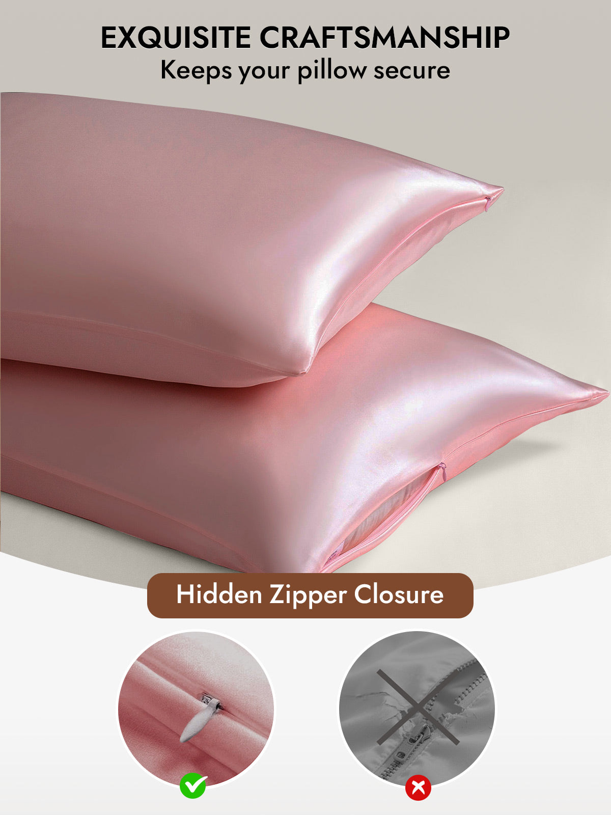 100% Mulberry Silk Pillowcase - Hidden Zipper