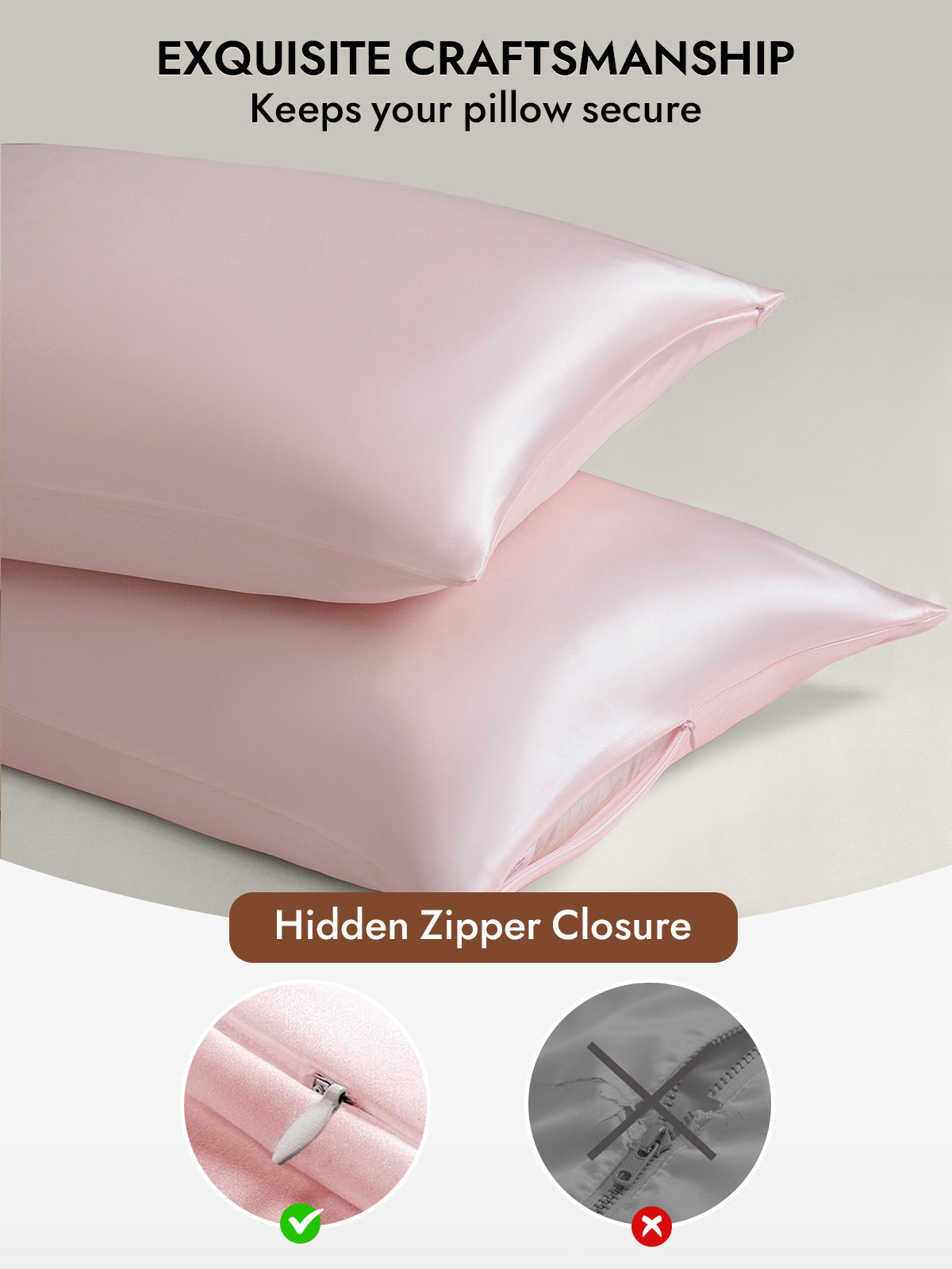 100% Mulberry Silk Pillowcase - Hidden Zipper