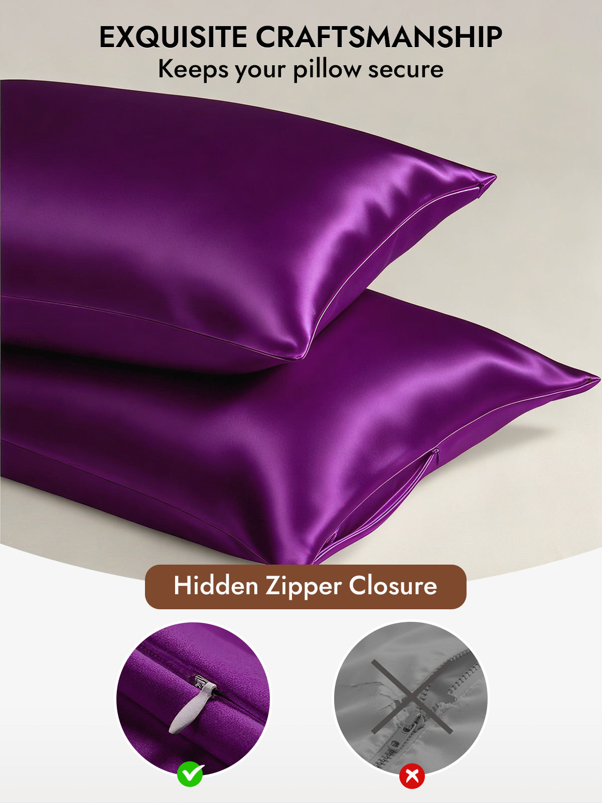 100% Mulberry Silk Pillowcase - Hidden Zipper