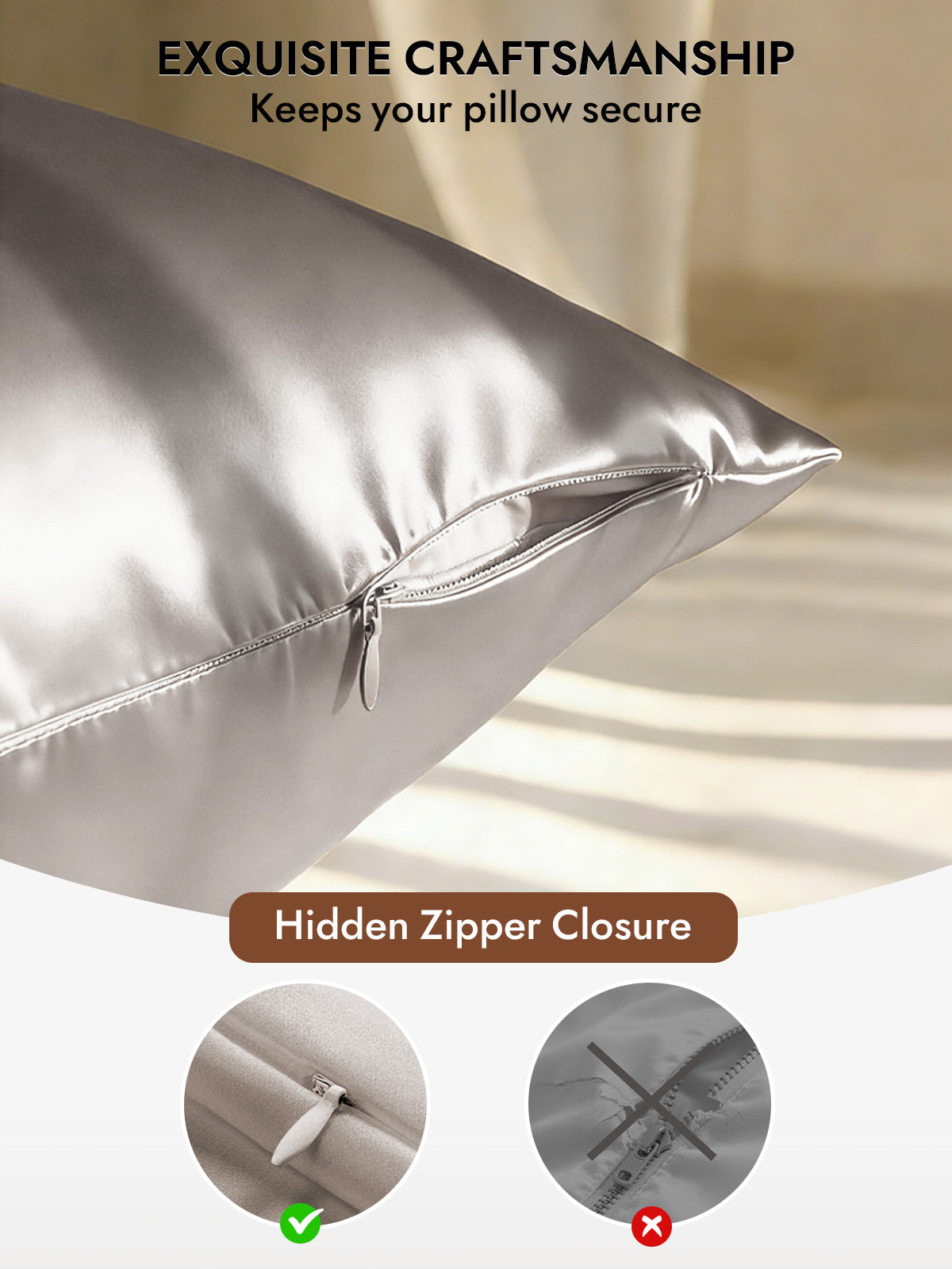 100% Mulberry Silk Pillowcase - Hidden Zipper
