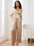 SilkSilky US Pure Silk Half Sleeve Womens Pajamas Champagne 006