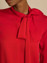 [Wine] SilkSilky  Long Sleeve Tie Neck Blouse 004