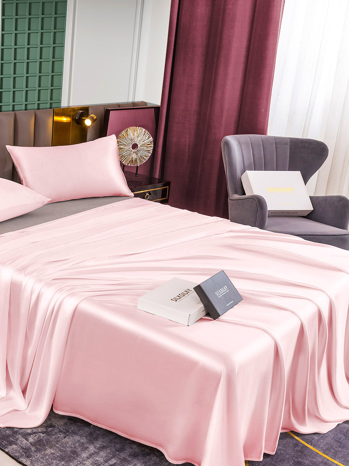 [Pink] SilkSilky  25Momme Pure Silk Bedding Set 004
