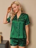 SilkSilky  Pure Silk Short Sleeve Lapel Women's Pajamas Green 004