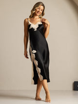 [Black] SilkSilky  Pure Silk Split Nightgown 006,