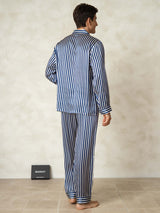 [Navy Stripe] SilkSilky  19Momme Pure Silk Mens Pajamas 002,