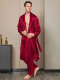 SilkSilky US 19Momme Pure Silk Long Sleeve Lapel Men's Robe Wine 004