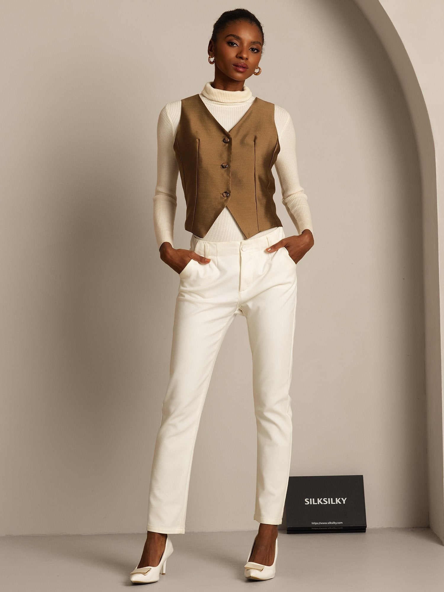 [Bronze] SilkSilky 32Momme Silk V Neck Women's Vest 007