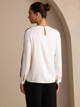 [White] SilkSilky Long Sleeve Keyhole Neck Women's Blouse 002