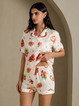 [White Strawberry] SilkSilky  Short Sleeve Notch Collar Women's Pajamas 003