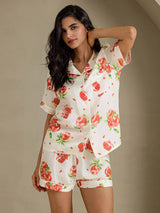 [White Pomegranate] SilkSilky  Short Sleeve Notch Collar Women's Pajamas 004