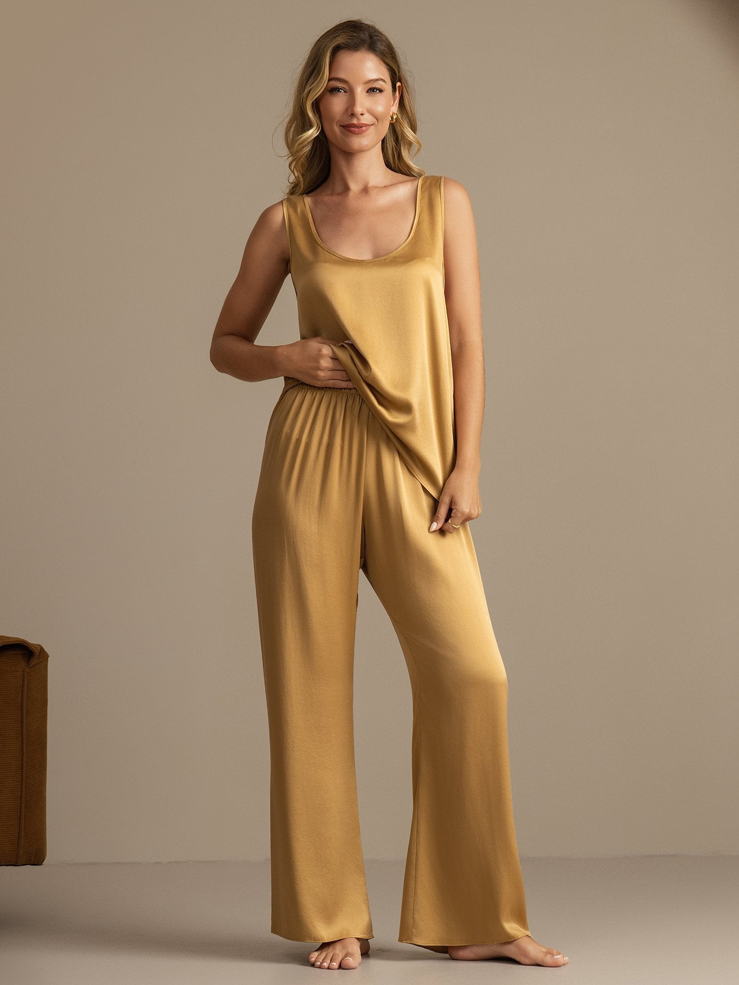 [Tan] SilkSilky  19Momme Silk Womens Pajamas 003,