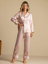 [Pink] SilkSilky  Long Sleeve Lapel Collar Women's Pajamas 007