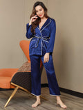 SilkSilky US 19Momme Silk Long Sleeve Womens Pajamas Blue 005