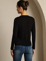 [Black] SilkSilky  100% Silk Jersey Long Sleeve Crew Neck Women's T-Shirt 002