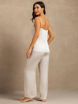 [White] SilkSilky  19Momme Machine-Washable Silk Spaghetti Strap Scoop Neck Camisole Set 002