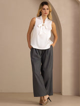 [White] SilkSilky Sleeveless Tie Neck Camisole Top 006