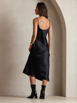 [Black] SilkSilky  Pure Silk Spaghetti Strap V Neck Dress 002