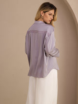 [Purple] SilkSilky Long Sleeve Lapel Collar Blouse 002
