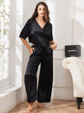 SilkSilky US Pure Silk Half Sleeve Womens Pajamas Black 005