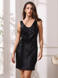 SilkSilky US Pure Silk Sleeveless Round Neck Nightgown Black 004