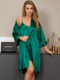 SilkSilky US Pure Silk 3/4 Sleeve Nightgown&Robe Set Green 001