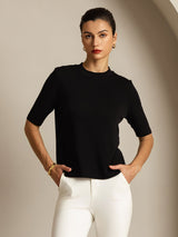 [Black] SilkSilky  Half Sleeve Crew Neck Women's T-Shirt 001