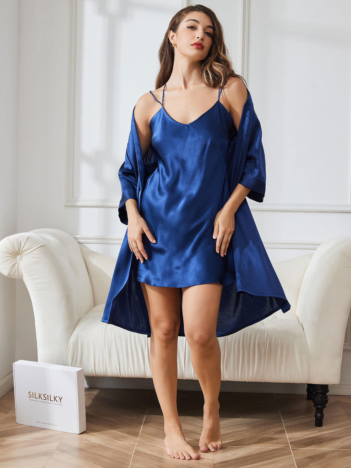 Women Real Silk Robe Set 2 pieces Nightgown 100% Mulberry Silk Sleepwear  U9939