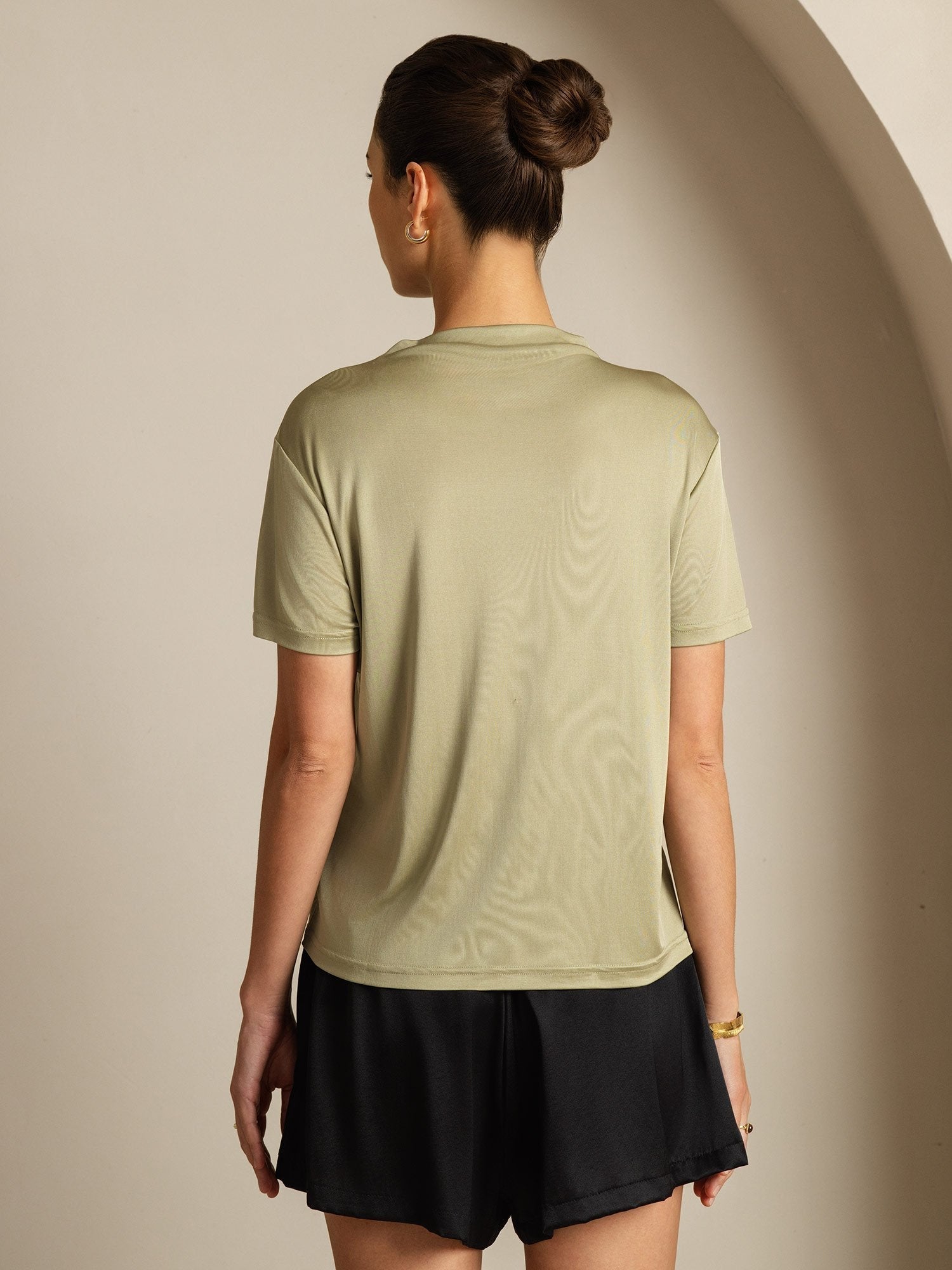 [Dried Herb] SilkSilky  Pure Silk Collar Women's T-Shirt 002