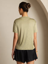 [Dried Herb] SilkSilky  100% Silk Jersey Short Sleeve Mock Neck Women's T-Shirt 002