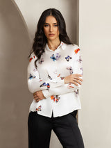 [White Butterfly] SilkSilky  Silk Long Sleeve Lapel Collar Women's Shirt 005