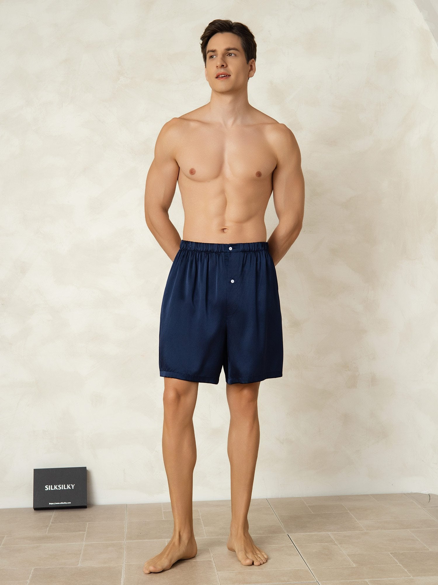 [DarkBlue] SilkSilky Pure Silk Mens Sleep Bottoms 003