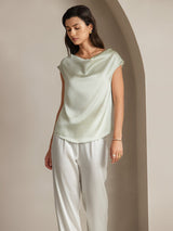 [Light Green] SilkSilky  Cap Sleeve Cowl Neck Women's T-Shirt 003
