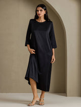[Black] SilkSilky 3/4 Sleeve Round Neck Dress 007