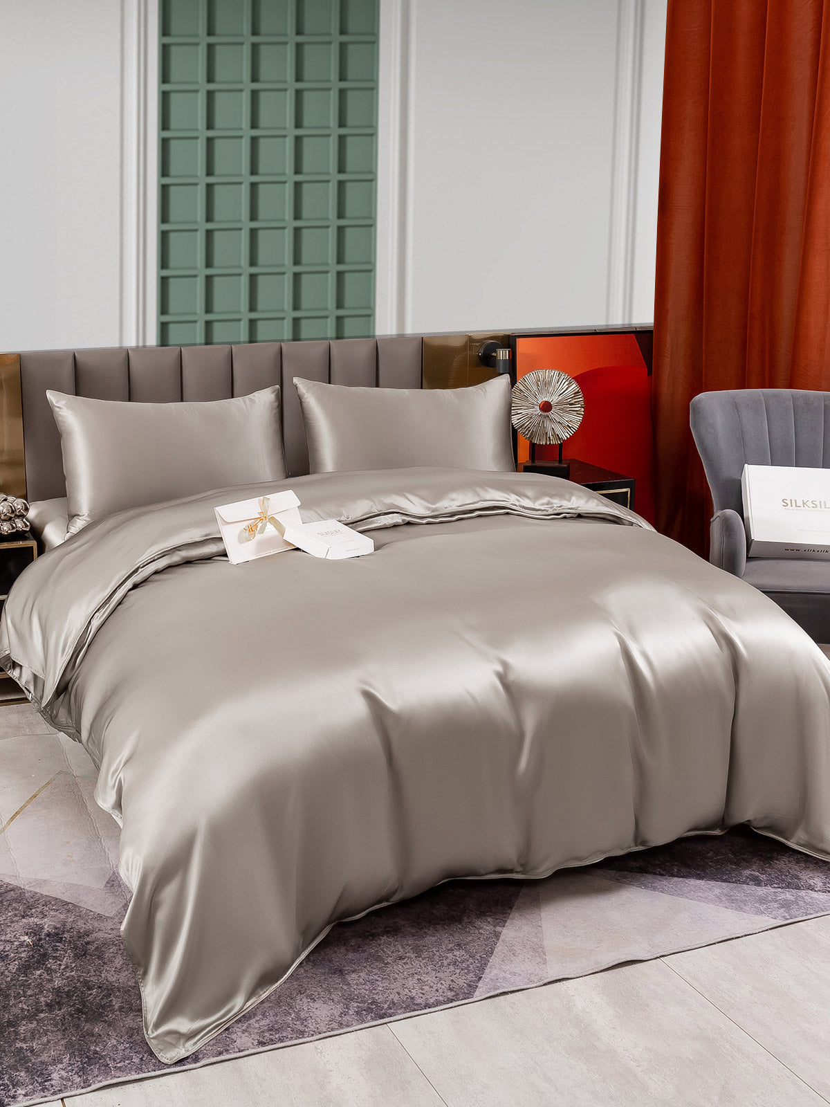 SilkSilky US 25Momme Pure Silk Bedding Set Gray 003