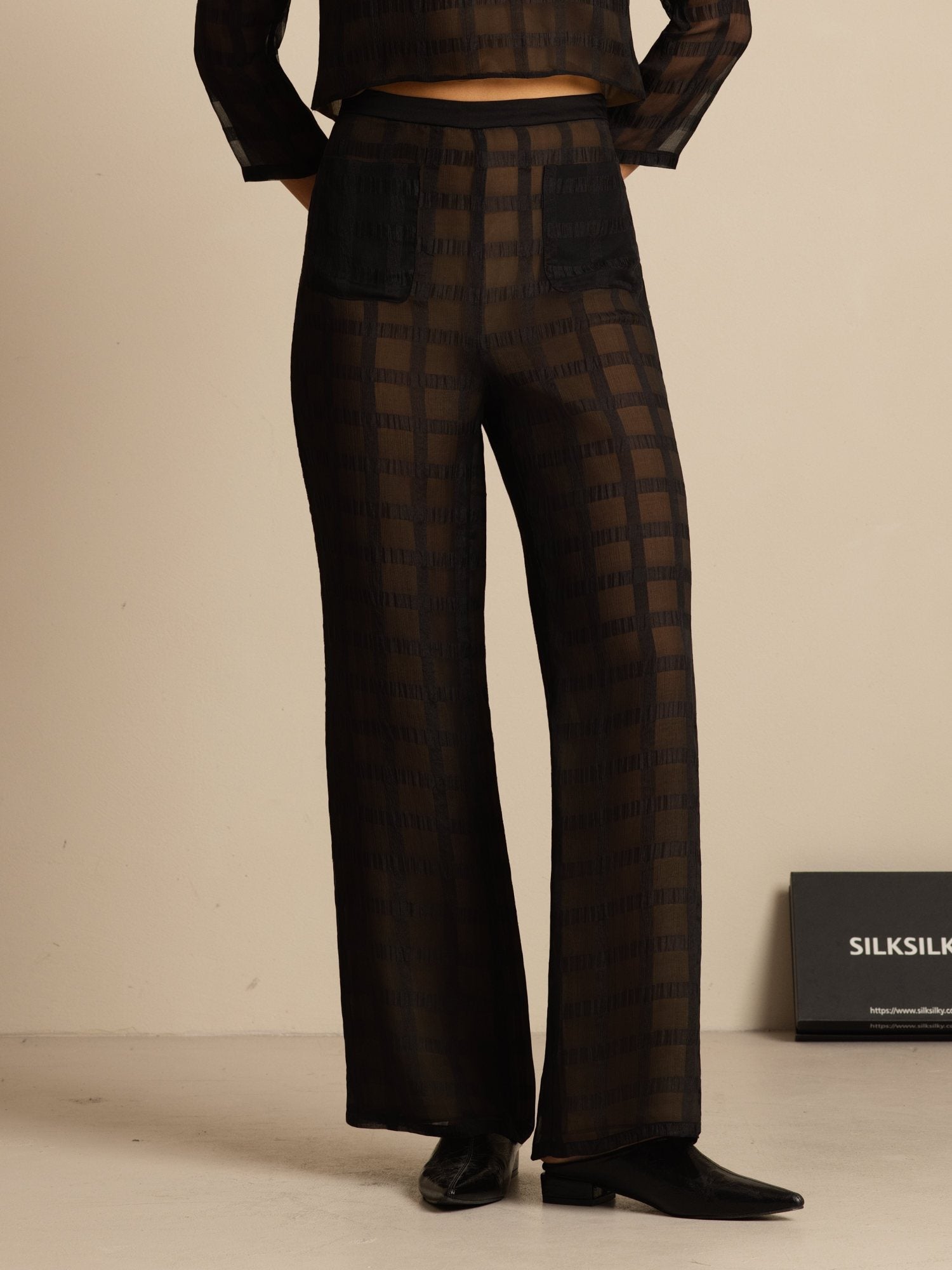 [Black] SilkSilky Pure Silk Womens Pants 001