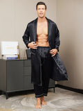 SilkSilky US Pure Silk Long Sleeve Lapel Men's Robe Black 003