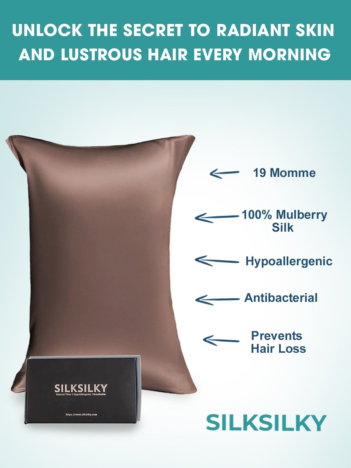 SilkSilky  19Momme Pure Silk Pillowcase Brown 002