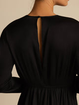 [Black] SilkSilky  19Momme Silk Long Sleeve Round Neck Dress 004