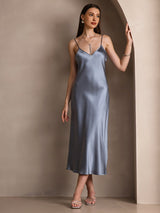 [Grayish Blue] SilkSilky  Spaghetti Strap V Neck Dress 001