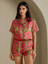 [Coral Serval] SilkSilky Short Sleeve Notch Collar Women's Pajamas 005