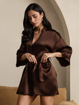 [Coffee] SilkSilky  3/4 Sleeve Women's Robe 005