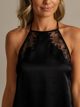 [Black] SilkSilky Sleeveless Halter Camisole Set 004