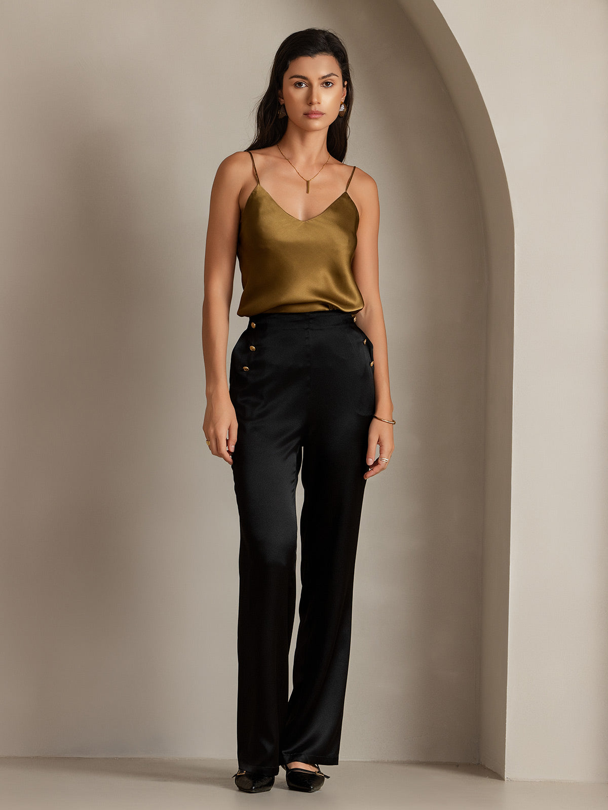 black silk dress pants Ulla Johnson Women's Camile Silk Cinched Pants - Noir