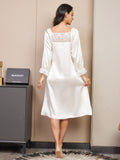 SilkSilky US Pure Silk Long Sleeve Nightgown White 002