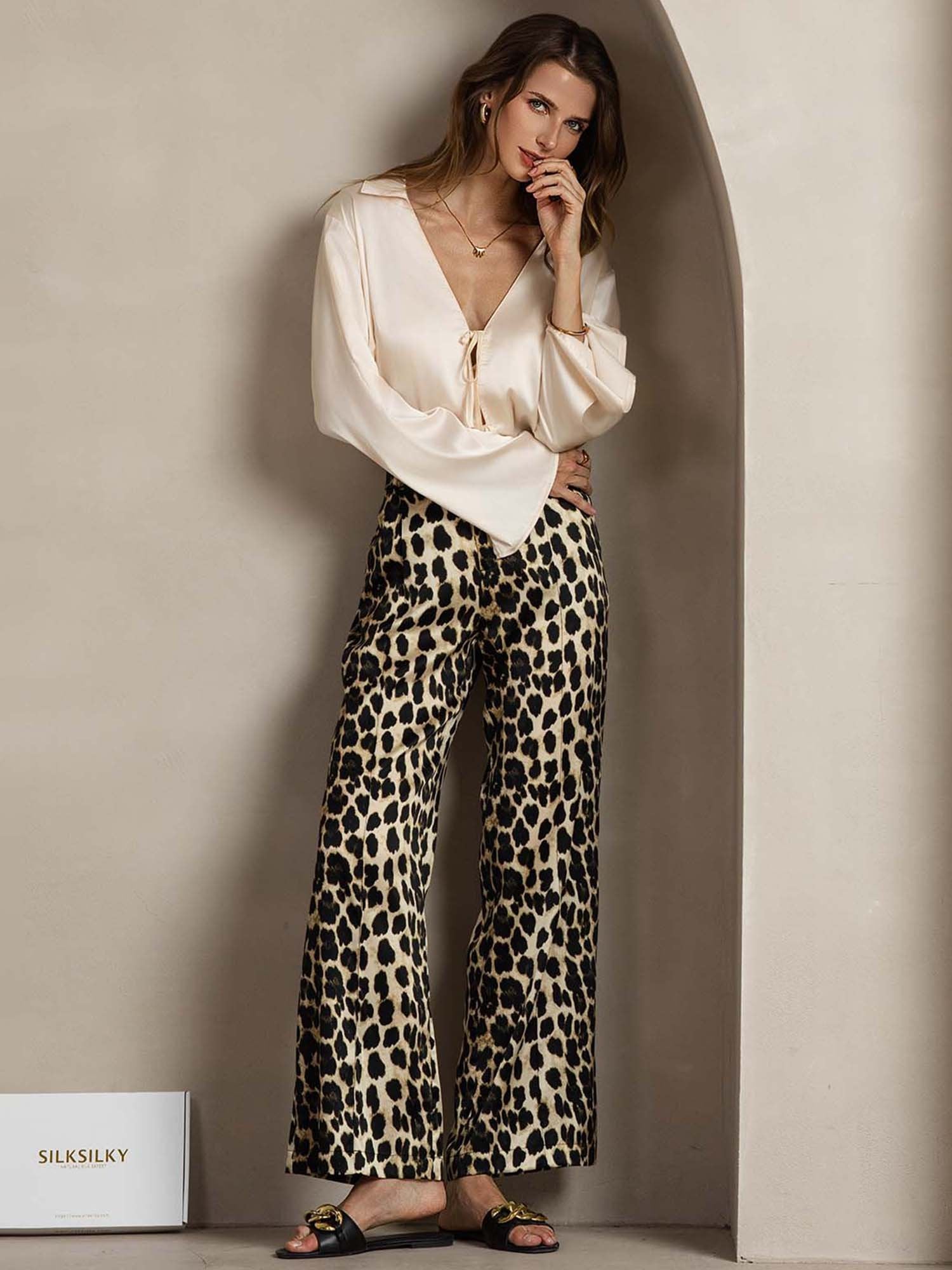 [Leopard] SilkSilky 19Momme Silk Womens Pants 005