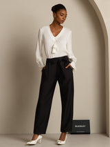 [White] SilkSilky 19Momme Silk Long Sleeve V Neck Blouse 007