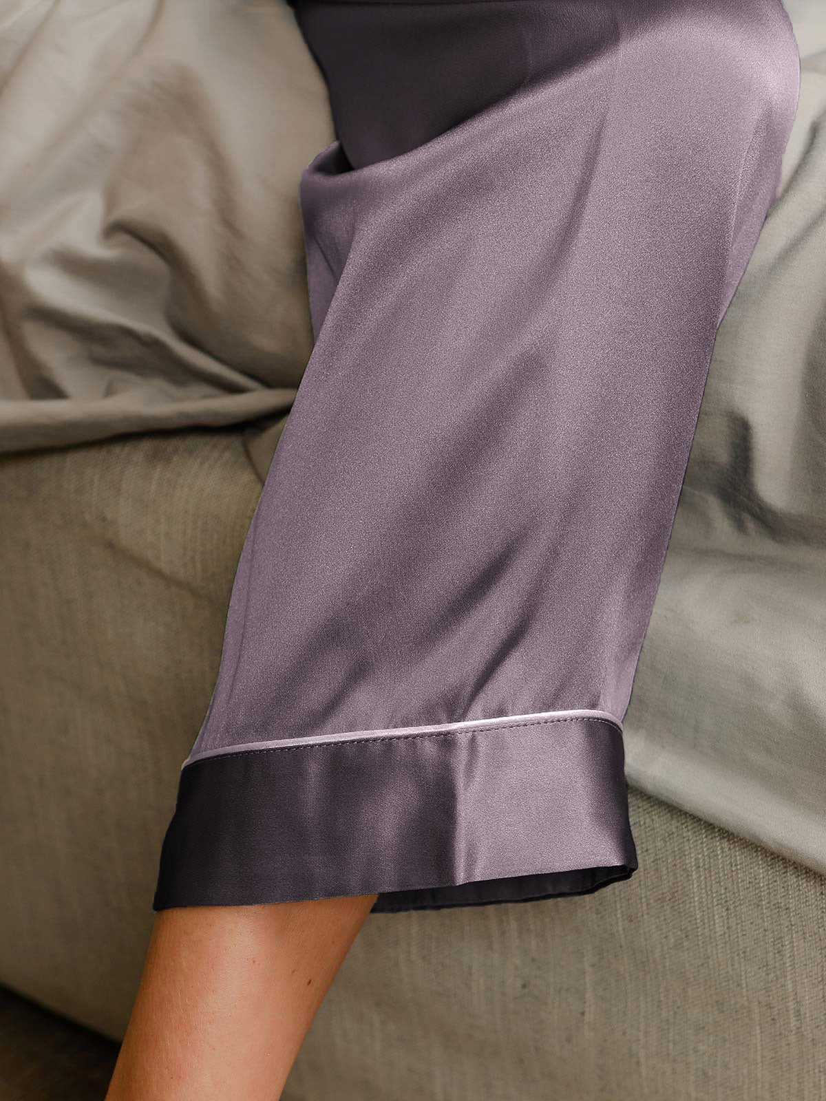 SilkSilky US Pure Silk Long Sleeve Lapel Women's Pajamas PurpleGray 005